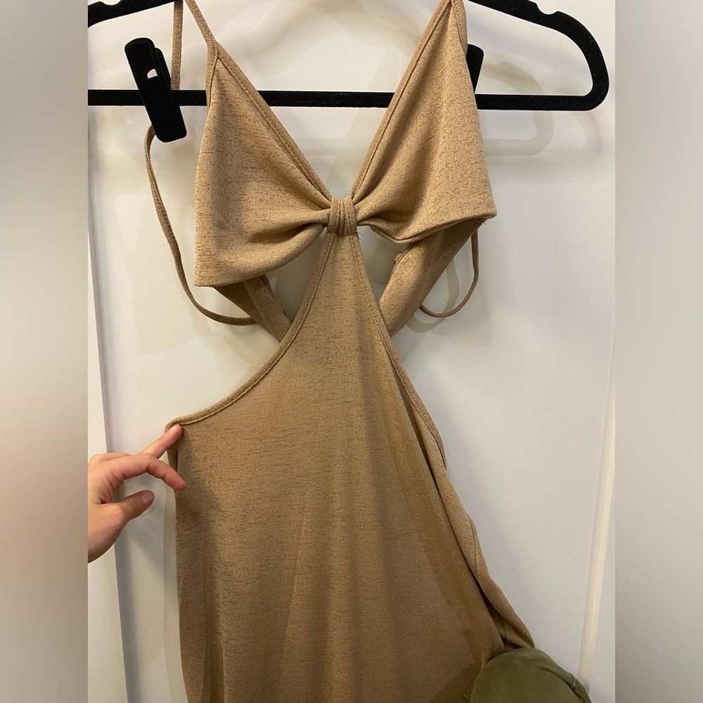 Tan keyhole backless beach dress